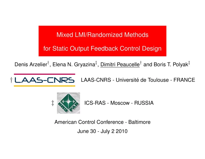 laas cnrs universit e de toulouse france ics ras moscow