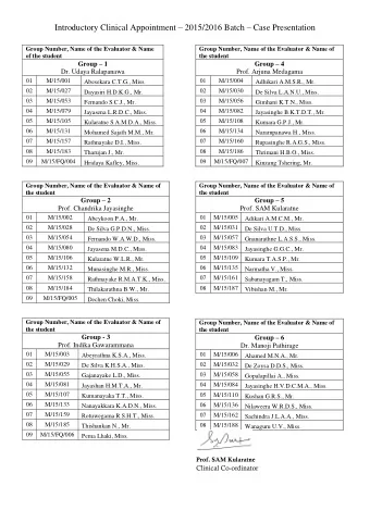 Introductory Clinical Appointment  2015/2016 Batch  Case Presentation  Group Number, Name of