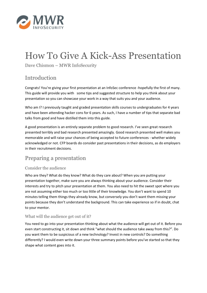 how to give a kick ass presentation