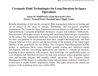 Cryogenic Fluid Technologies for Long Duration In-Space  Operations  Susan M. Motil/NASA Glenn