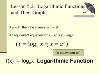 y  (  y  log  x  x  a  )  a is equivalent to f(x)  = log a x Logarithmic