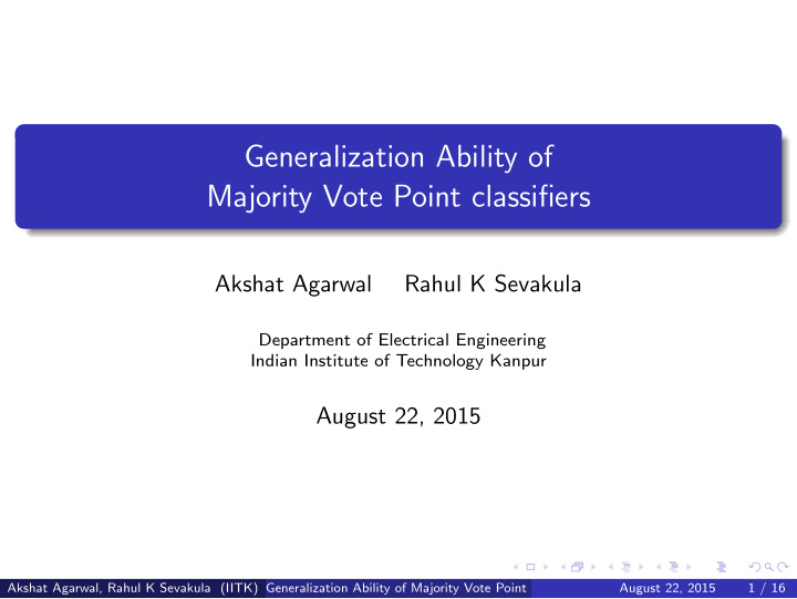 generalization ability of majority vote point classifiers