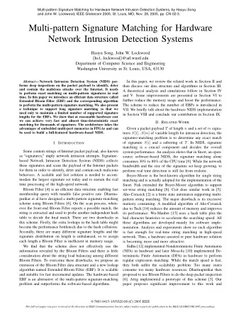 Multi-pattern Signature Matching for Hardware  Network Intrusion Detection Systems  Haoyu Song,