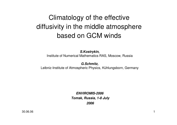 climatology of the effective diffusivity in the middle