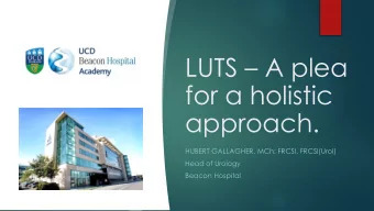 LUTS  A plea  for a holistic  approach.  HUBERT GALLAGHER, MCh; FRCSI, FRCSI(Urol)  Head of