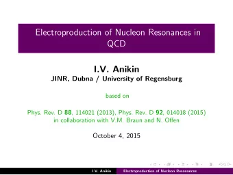 Electroproduction of Nucleon Resonances in  QCD  I.V. Anikin  JINR, Dubna / University of