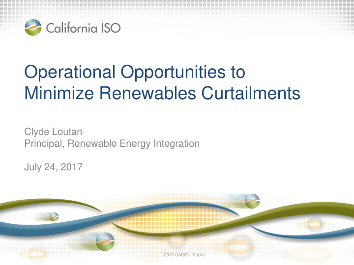 operational opportunities to minimize renewables