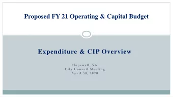 Proposed FY 21 Operating &amp; Capital Budget  Expenditure &amp; CIP Overview  Hopewell, VA  City