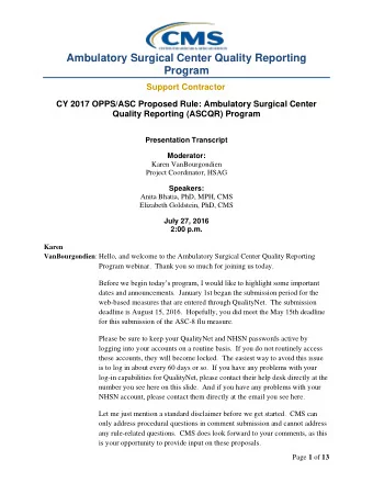 Ambulatory Surgical Center Quality Reporting  Program  Support Contractor  CY 2017 OPPS/ASC