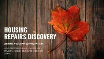 HOUSING  REPAIRS DISCOVERY  DEFINING A COMMON SERVICE PATTERN  CLIENTS: SOUTHWARK COUNCIL, LEWISHAM