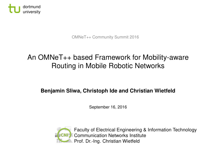an omnet based framework for mobility aware routing in