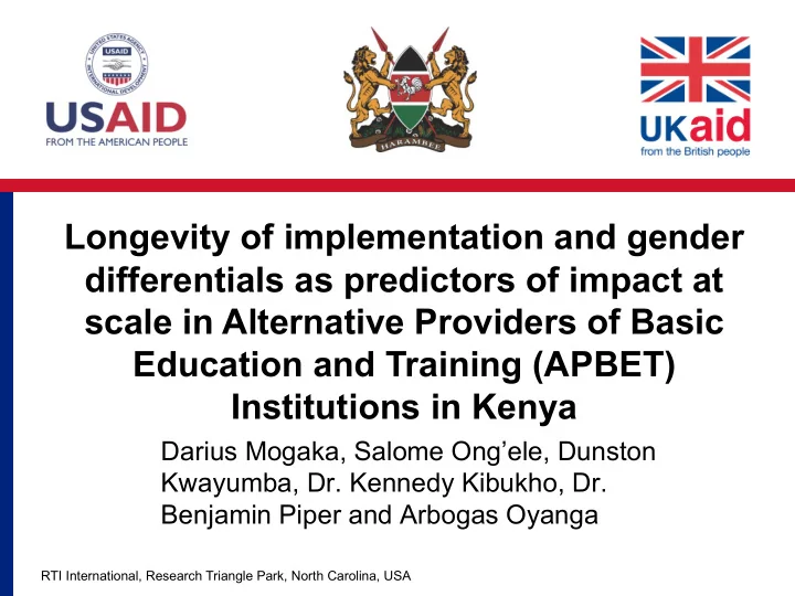longevity of implementation and gender differentials as