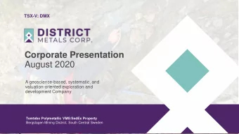 Corporate Presentation  August 2020  A geoscience-based, systematic, and  valuation-oriented