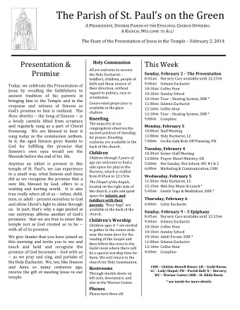The Parish of St. Pauls on the Green A P ROGRESSIVE , D IVERSE P ARISH OF THE E PISCOPAL C HURCH