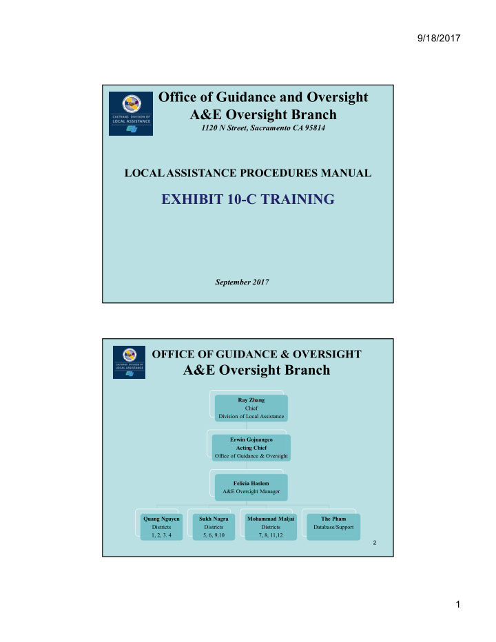office of guidance and oversight a e oversight branch