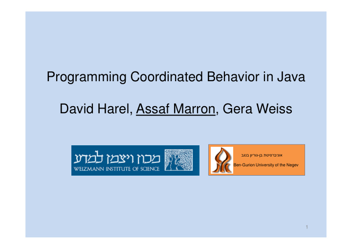 programming coordinated behavior in java david harel