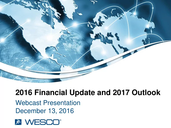 2016 financial update and 2017 outlook