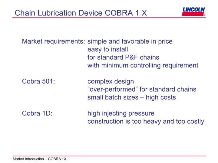 chain lubrication device cobra 1 x