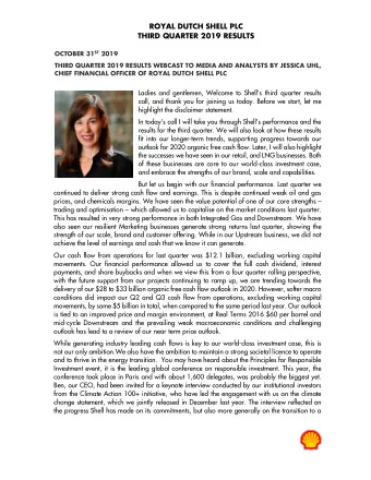 ROYAL DUTCH SHELL PLC  THIRD QUARTER 2019 RESULTS OCTOBER 31 ST 2019  THIRD QUARTER 2019 RESULTS