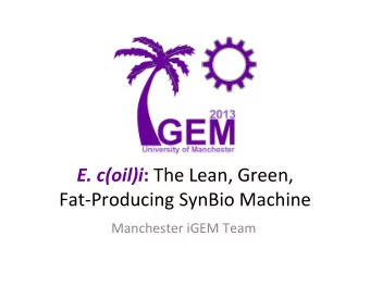 E.  c(oil)i :   The  Lean,  Green,      Fat-Producing  SynBio  Machine