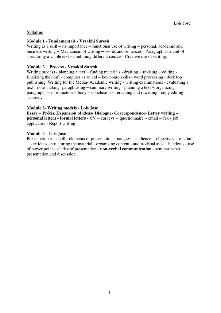 lois jose syllabus module 1 fundamentals vysakhi suresh