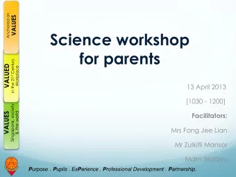 for parents in the 21 st Century VALUED  Workplace  13 April 2013  [1030 - 1200]  Singapore,