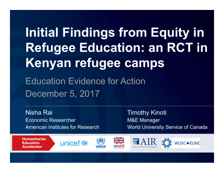 initial findings from equity in refugee education an rct