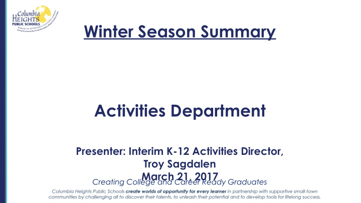 winter season summary activities department