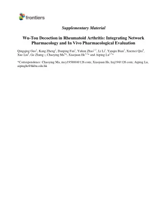Supplementary Material  Wu-Tou Decoction in Rheumatoid Arthritis: Integrating Network Pharmacology