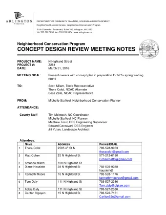 CONCEPT DESIGN REVIEW MEETING NOTES PROJECT NAME:  N Highland Street PROJECT #: Z261  DATE:  March