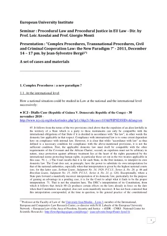 European University Institute  Seminar : Procedural Law and Procedural Justice in EU Law - Dir. by