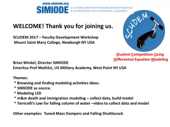 WELCOME! Thank you for joining us. SCUDEM 2017  Faculty Development Workshop  Mount Saint Mary