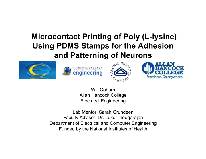 microcontact printing of poly l lysine using pdms stamps