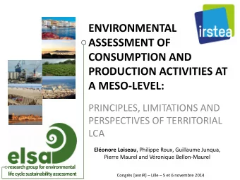 ENVIRONMENTAL  ASSESSMENT OF  CONSUMPTION AND  PRODUCTION ACTIVITIES AT  A MESO-LEVEL:  PRINCIPLES,