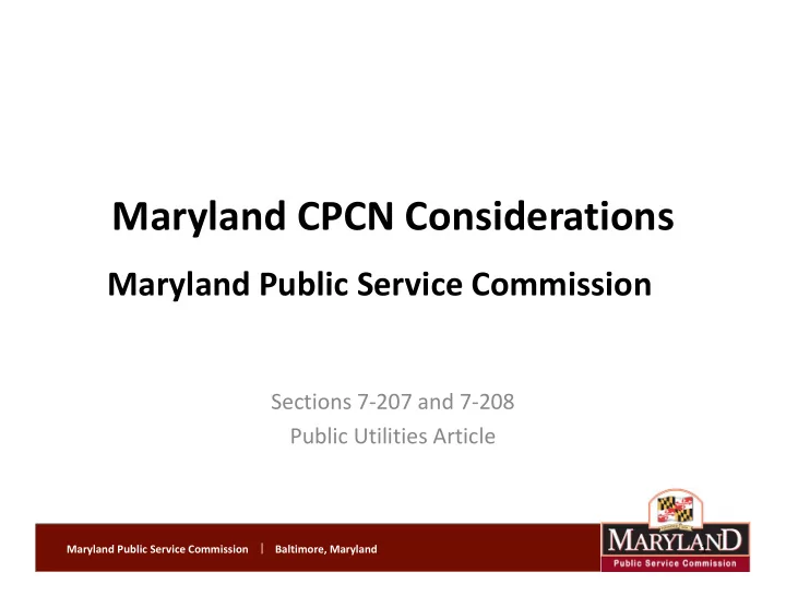maryland cpcn considerations