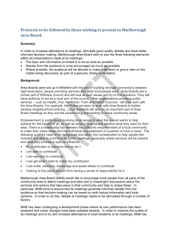Protocols to be followed by those wishing to present to Marlborough  Area Board.