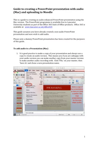 Guide to creating a PowerPoint presentation with audio  (Mac) and uploading to Moodle  This is a