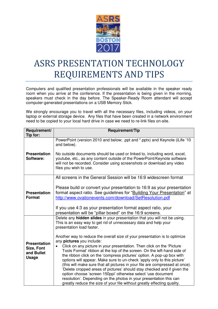 asrs presentation technology requirements and tips