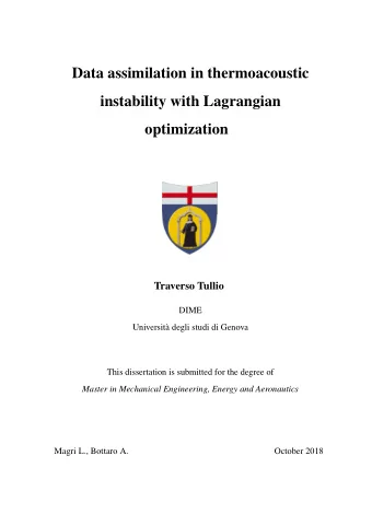 Data assimilation in thermoacoustic  instability with Lagrangian  optimization  Traverso Tullio