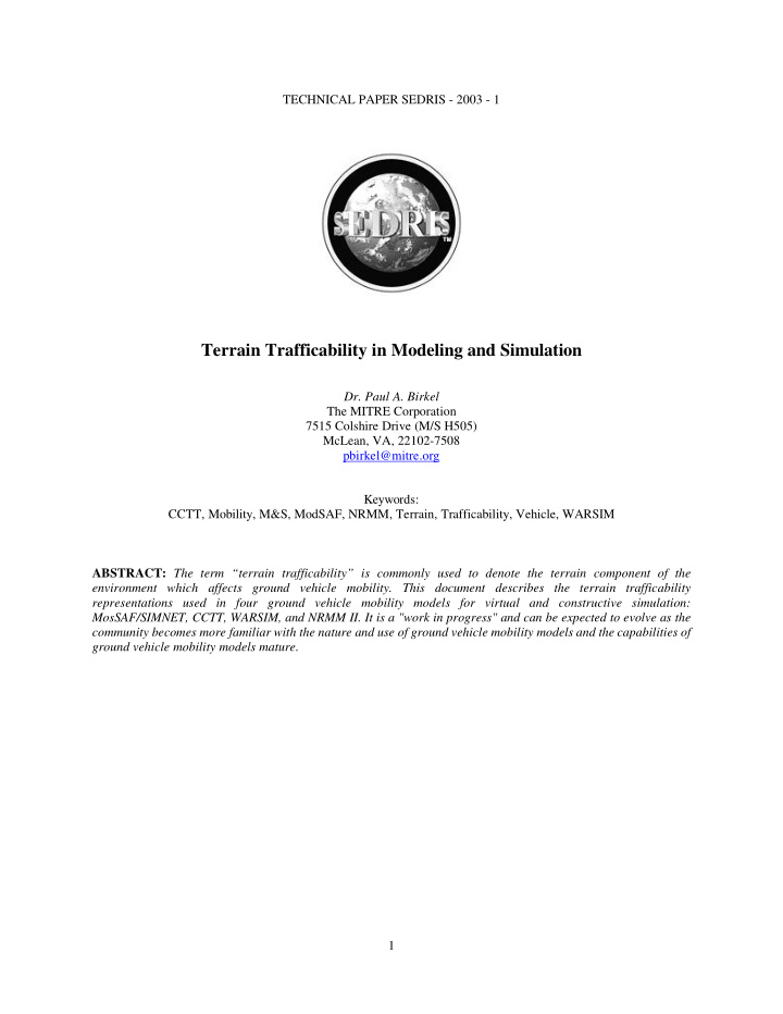 terrain trafficability in modeling and simulation dr paul