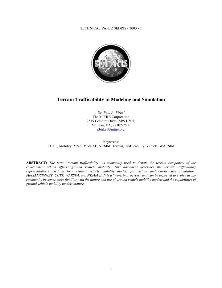 terrain trafficability in modeling and simulation dr paul