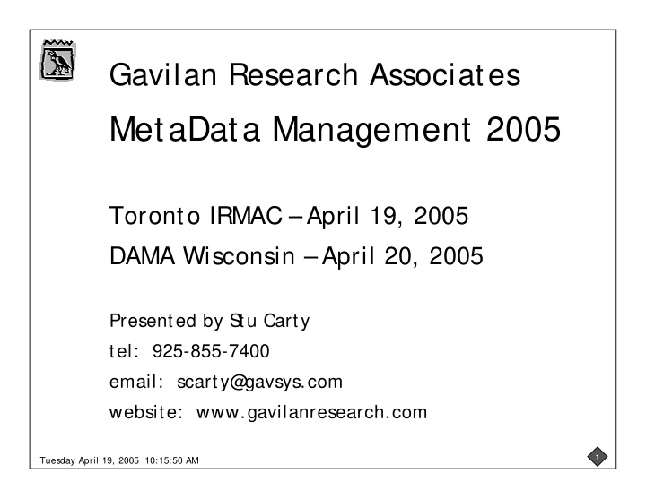 metadata management 2005 metadata management 2005