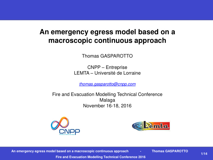 an emergency egress model based on a macroscopic