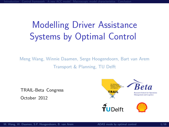 modelling driver assistance systems by optimal control