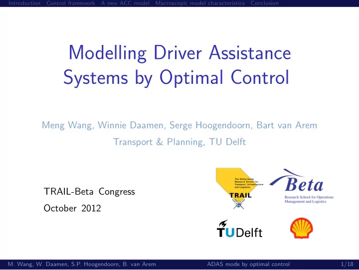 modelling driver assistance systems by optimal control