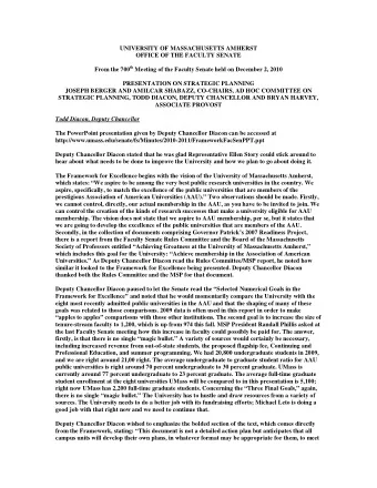 UNIVERSITY OF MASSACHUSETTS AMHERST  OFFICE OF THE FACULTY SENATE From the 700 th Meeting of the