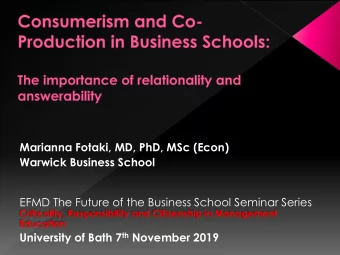 Warwick Business School  EFMD The Future of the Business School Seminar Series  Criticality,