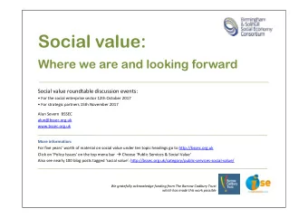 Social value:  Where we are and looking forward