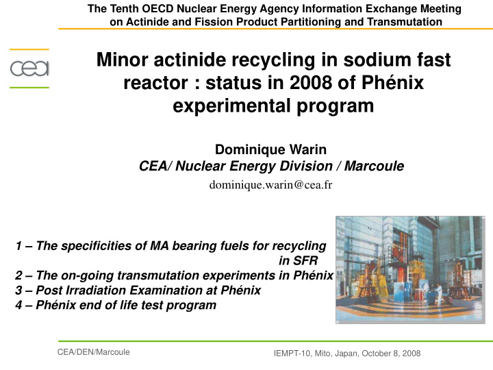 minor actinide recycling in sodium fast reactor status in