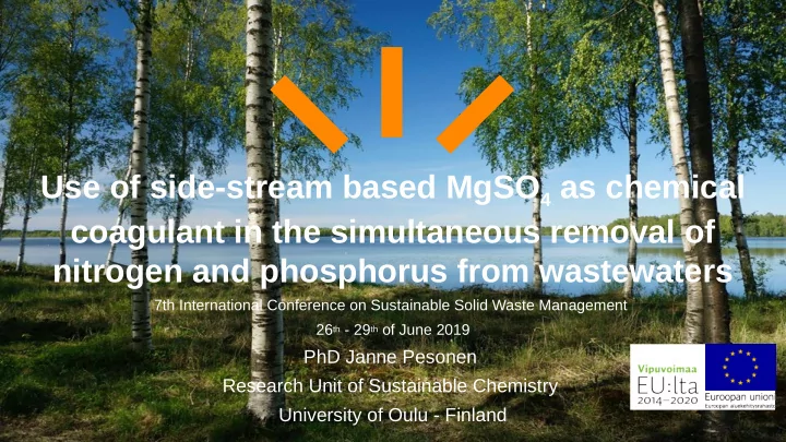 use of side stream based mgso 4 as chemical coagulant in